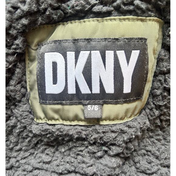 DKNY Olive Green Puffer Jacket Sherpa Lined Hooded Winter Coat - Picture 6 of 6